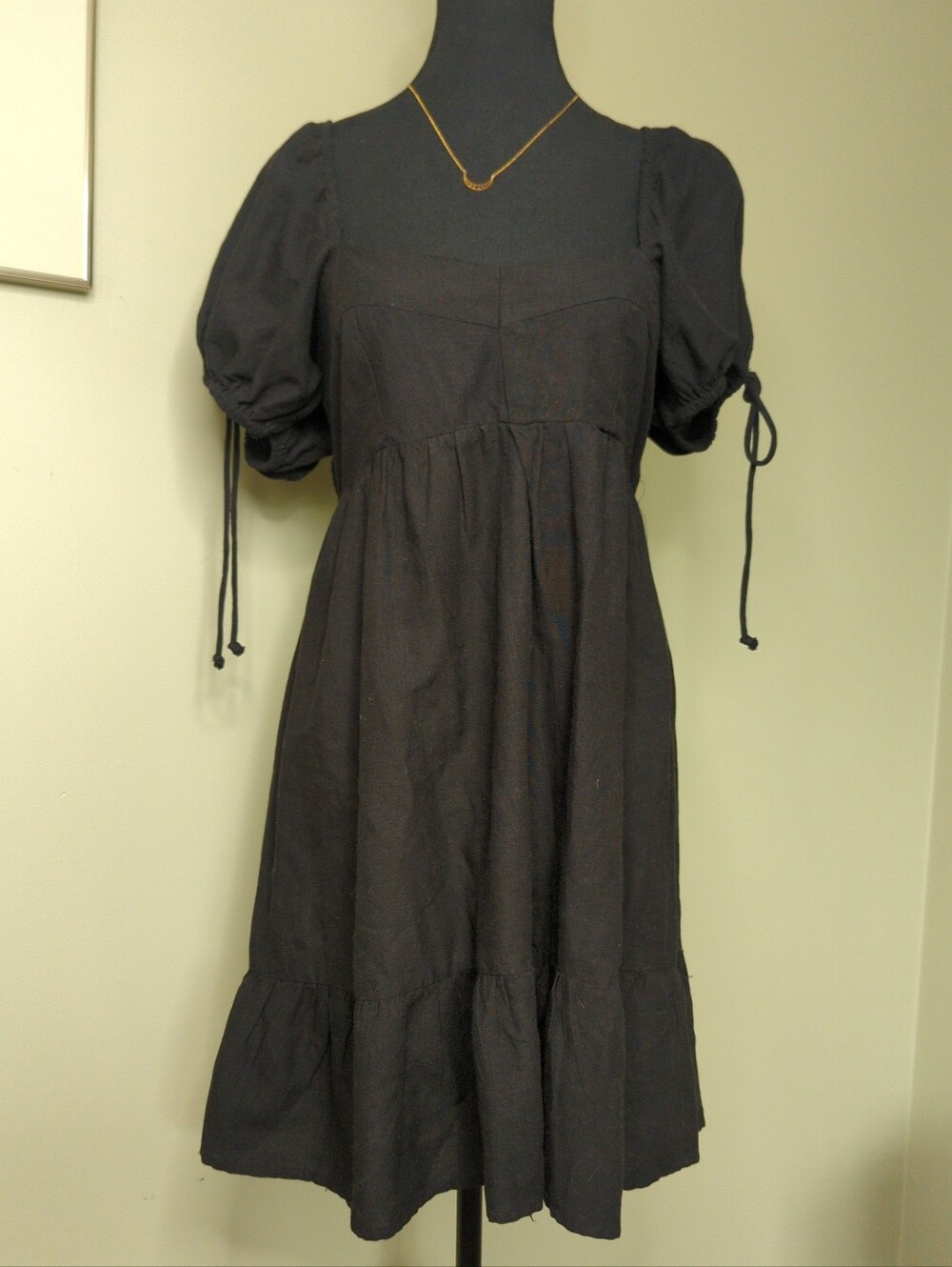 NWOT Sim & Sam Black Puff Sleeve Milkmaid Babydoll Mini Dress Sz L